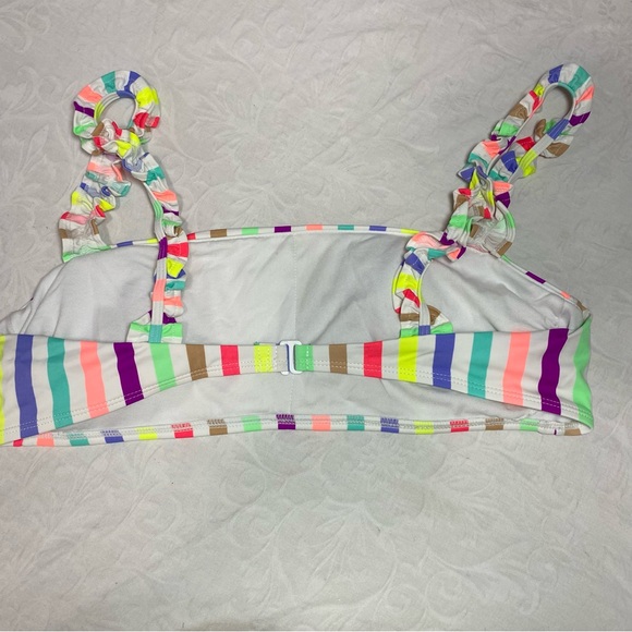 NEW Womens Rainbow Striped Ruffle Strap Bandeau Bikini Top Size XL 15-17 Padded - Picture 6 of 7